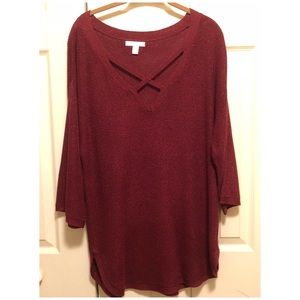 Ribbed Crisscross Shimmer Sweater